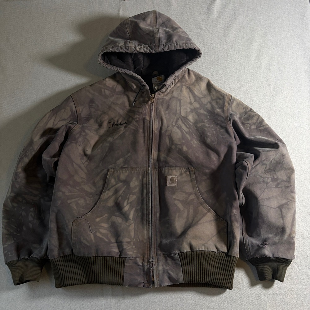 Carhartt J130 BRN Distressed Bleach Wash Canvas Active Jacket Mens‎ Large Brown